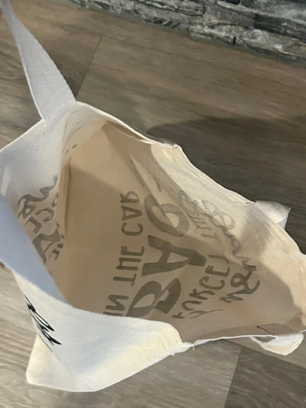 NWT Cream Canvas Tote with Black Slogan - Casual Everyday Bag